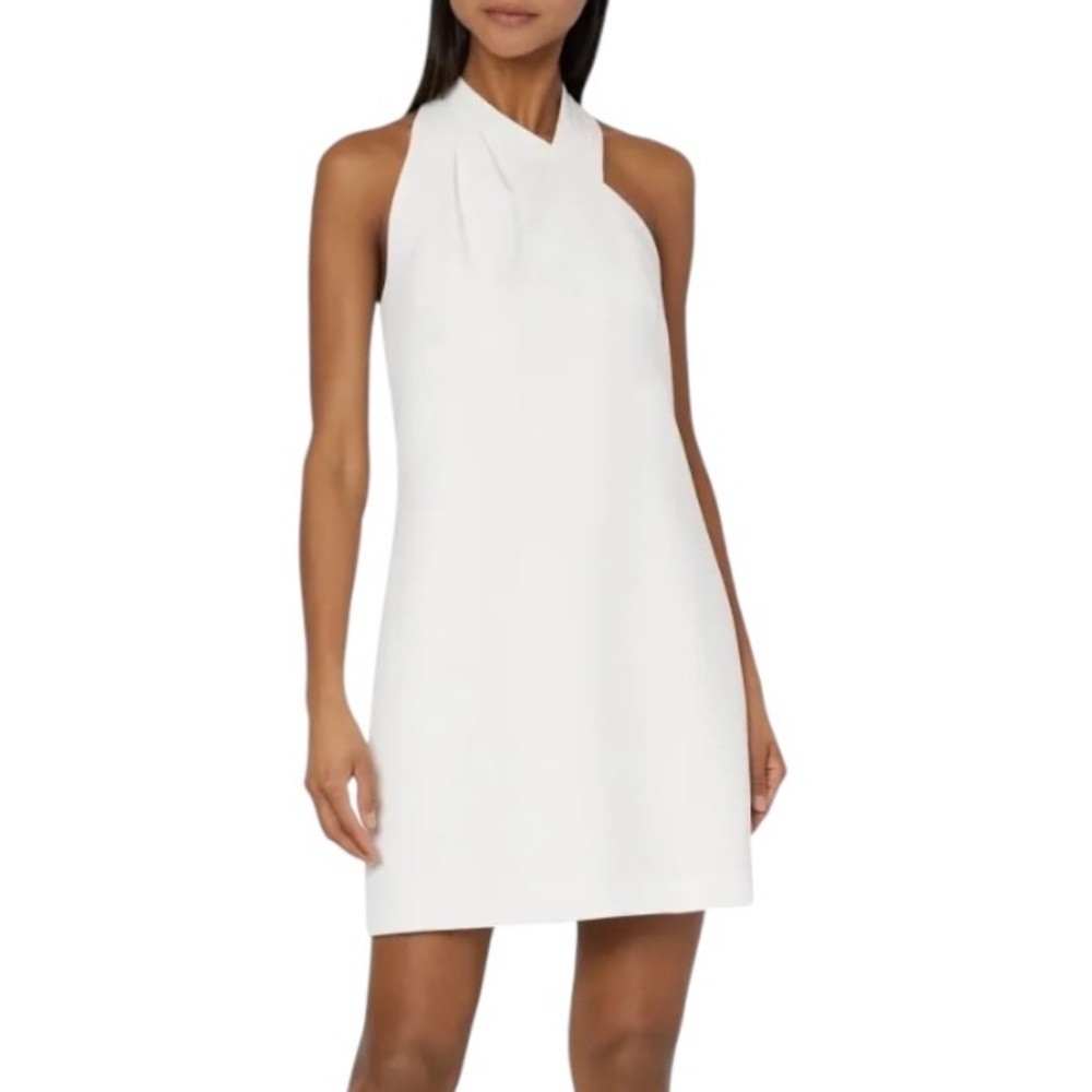 MILLY Ellia Cady Asymmetrical Halter Neck Dress in Ecru - 8